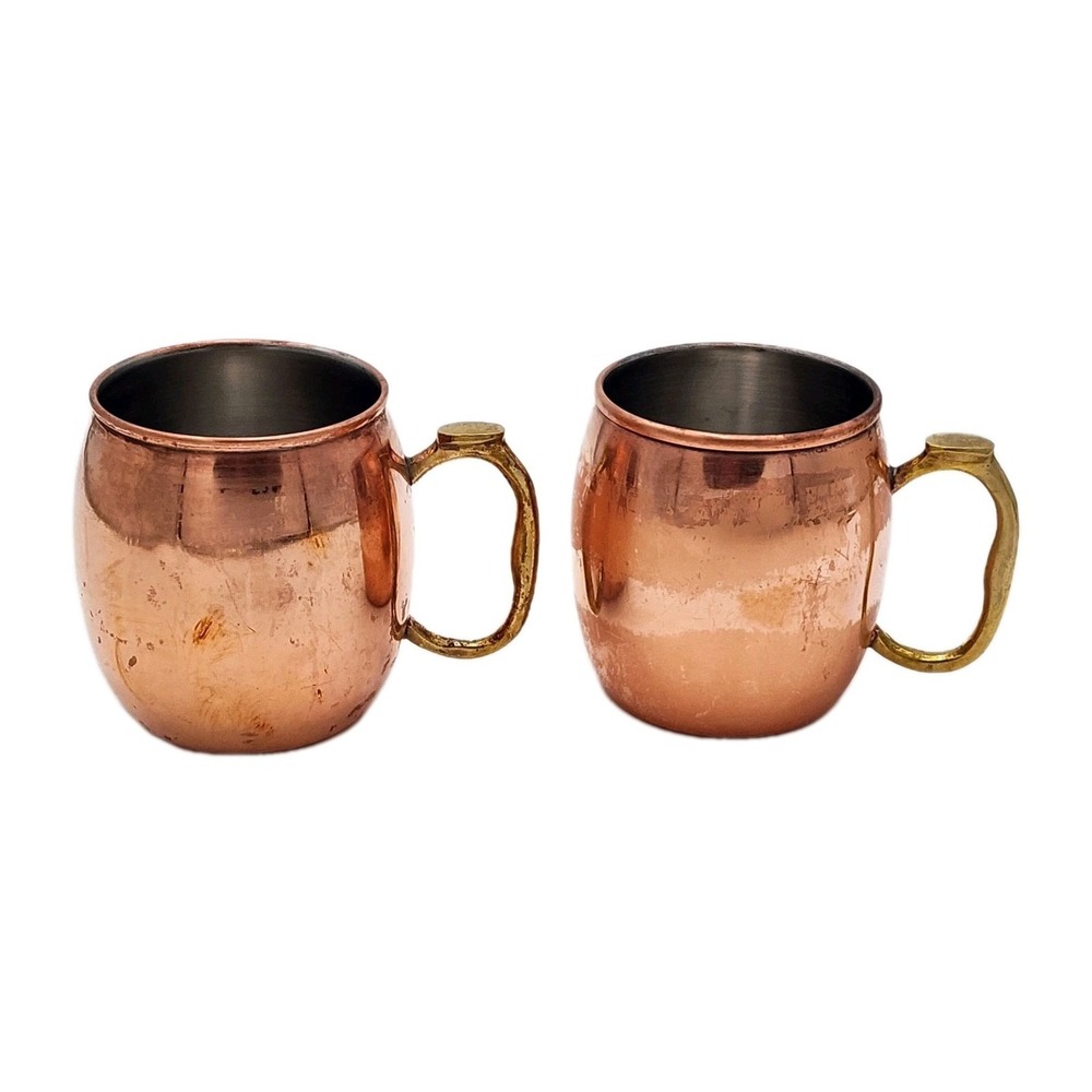 Vintage Oggi Copper Moscow Mule Brass Handle Cup Mug Lot Of 2 Barware Shiny